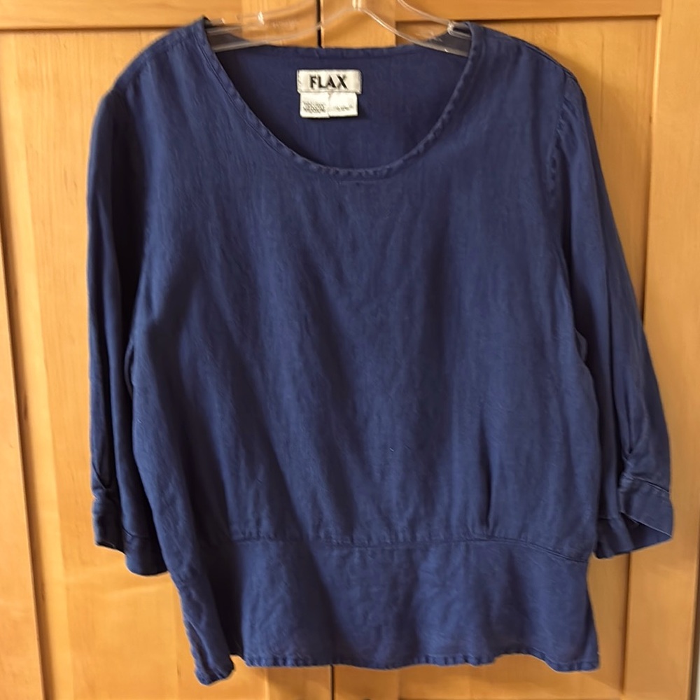 Flax Women's Navy Blue Top, 3/4 length sleeves